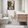 Goldendoodle Dog On Toilet With Phone Canvas Wall Art, Funny Paw Print Pajamas Dog Vertical Print, Humorous Bathroom Restroom Wall Decor