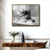 Modern Bathroom Wall Decor, Cool Tabby Cat Wearing Sunglasses Smoking Cigar In Bubble Bathtub, Black And White Photography Style Horizontal Canvas Art, Humorous Pet Artwork