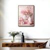 Valentine Pink Floral Perfume Bottle Canvas Wall Art, Soft Pink Rose Peony Vase Still Life Framed Canvas Print, Romantic Coquette Bedroom Vanity Wall Decor
