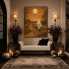 Vintage Ghost Riding Bike Pumpkin Full Moon Halloween Framed Wall Art Print
