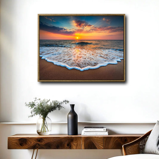 Ocean Beach Sunset Canvas, Nature Seascape Coastal Wall Decor