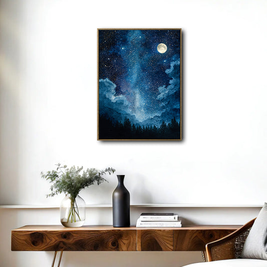 Milky Way Starry Night Sky Canvas Wall Art Watercolor Celestial Home Decor