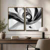 2 Piece Modern Grey Black Fluid Wave Abstract Canvas Prints Translucent Silk Ribbon Contemporary Neutral Wall Art