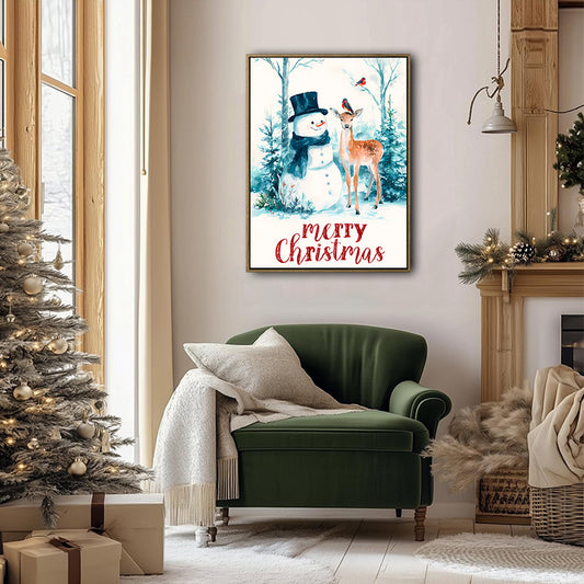 Snowman Deer Bird Merry Christmas Framed Wall Art Christmas Decoration