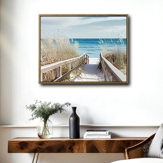 Coastal Beach Pathway Pampas Grass Seascape Wall Art