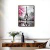 Valentine Paris Eiffel Tower Couple Canvas Wall Art, Romantic Couple With Pink Umbrella Cherry Blossom Framed Canvas Print, Love Themed Bedroom Wall Decor