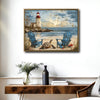 Vintage Lighthouse Beach Sea Turtle Canvas Print, Coastal Sunset Horizontal Wall Art