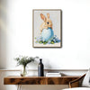 Bunny Leaning on Blue Easter Egg Forget-Me-Not Flowers Canvas Wall Art