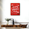 Romantic Valentine’s Day Framed Wall Art, Red Background Pink Rose Love Canvas Painting, Valentine Gift for Her Couple Home Decoration