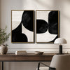 Set of 2 Black & Off White Textured Abstract Neutral Canvas Wall Art