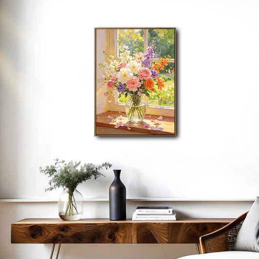 Window Sill Flower Bouquet Canvas Wall Art Bright Floral Cottage Home Decor