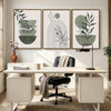 Set of 3 Sage Green Boho Abstract Leaf Geometric Arch Framed Wall Art Prints