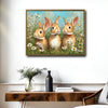 Three Bunnies Daisy Meadow Canvas Art | Cute Rabbit Family Wall Decor