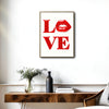 Valentine LOVE Red Lips Canvas Wall Art, Glossy 3D Style Red Letter & Lip Print Framed Canvas Print, Modern Romantic Bedroom Wall Decor