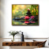 Serene Meditation Lotus Canvas Poster, Bokeh Green Nature Background Zen Stone Pile Artwork for Yoga Studio Bedroom Office Decor