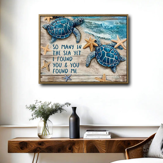 Coastal Sea Turtle Starfish Couple Wall Art with Love Quote