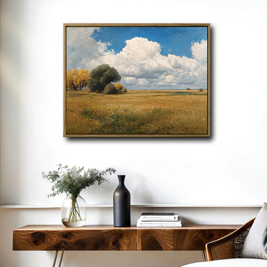 Prairie Grassland Cloud Sky Canvas Wall Art Vintage Rustic Pastoral Home Decor