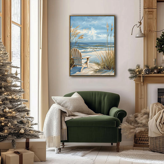 Coastal Beach Chair & Pampas Grass Ocean Wall Art