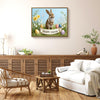 Framed Vintage Easter Bunny Wall Art - Muted Spring Rabbit Oil Painting Print, Farmhouse Easter Wall Decor, Rustic Cottagecore Animal Picture for Shelf, Mantle & Holiday Home Decor