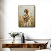 Rustic Wildflower Girl Canvas Print, Back View Blonde Girl Meadow Vintage Floral Oil Painting Wall Art
