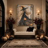 Gothic Blonde Witch Pumpkin Canvas Print, Vintage Autumn Witch Halloween Forest Wall Art