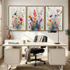 Set of 3 Colorful Watercolor Wildflower Framed Wall Art Botanical Floral Prints