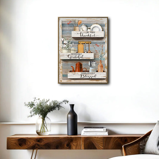 So Very Thankful Grateful Blessed Rustic Kitchen Framed Wall Art