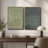 2 Piece Neutral Vintage Linear Abstract Canvas Prints Mid Century Modern Textured Tribal Pattern Wall Art