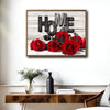 Red Rose HOME Sign Canvas Wall Art, Rustic White Wood Background Framed Canvas Print, Romantic Valentine Farmhouse Entryway Home Decor