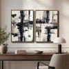 2 Piece Modern Neutral Brushstroke Abstract Canvas Prints Black Beige Textured Painting Organic Modern Wall Art