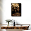 Dark Luxury Gold Rose Canvas Poster, Elegant Black Woman with Golden Rose Necklace & Earrings Artwork for Gallery Wall Vanity Room Decor