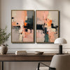 2 Piece Blush Pink Grey Black Textured Abstract Canvas Prints Warm Tone Impasto Oil Painting Style Neutral Wall Art