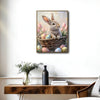 Easter Bunny in Basket with Easter Eggs and Pink Tulips Canvas Wall Art