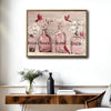 Farmhouse Bathroom Wall Print, Red Cardinals Pink Glass Vases Relax Soak Unwind Breathe Spa Canvas Decor