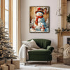 Vintage Big and Little Snowmen Rustic Christmas Framed Wall Art