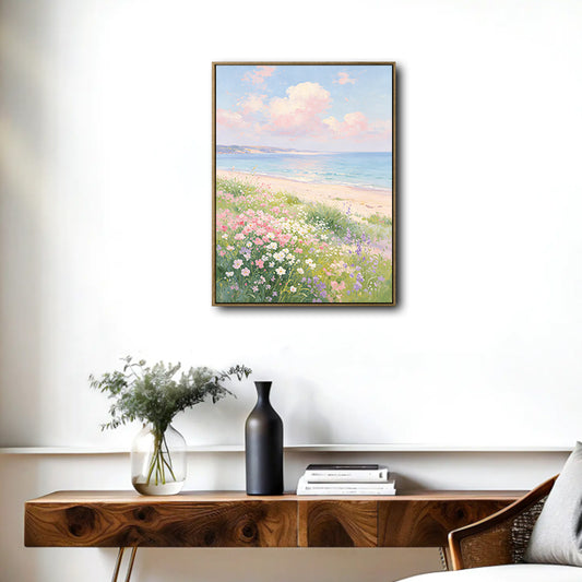 Soft Pastel Seaside Wildflower Canvas Wall Art Dreamy Beach Coastal Home Decor