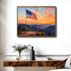 Patriotic USA Flag Firework Sunset Mountain View Canvas Wall Art, Independence Day Framed Artwork Living Room Decor