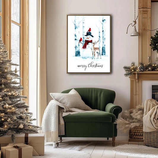 Merry Christmas Snowman Deer Cardinal Framed Wall Art Christmas Decoration