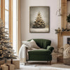 Glowing Snowy Christmas Tree Framed Wall Art Neutral Vintage Farmhouse Holiday Print