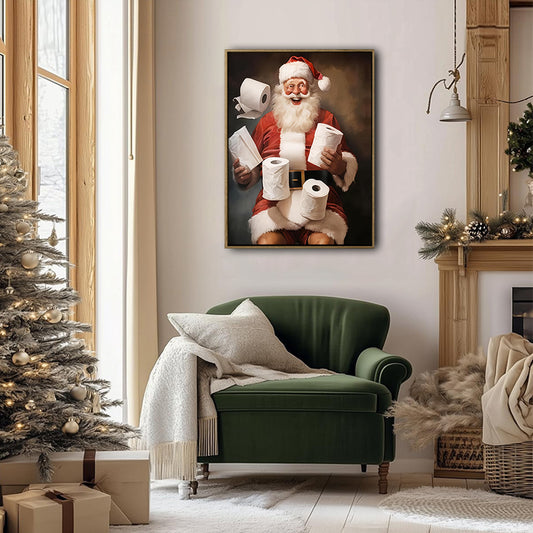 Funny Santa Holding Toilet Paper Rolls Framed Wall Art Christmas Decoration