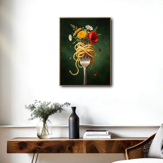 Whimsical Spaghetti Wildflower Still Life Framed Wall Art Print