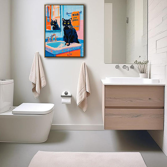 Wash Your Paws Black Cat Bathroom Canvas Wall Art