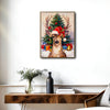Vintage Christmas Reindeer Canvas Print, Cute Deer Wearing Santa Hat with Gifts & Christmas Tree Wall Art