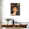Retro Cosmic Pin Up Woman Canvas Print, Vintage Galaxy Planet Red Lips Surreal Pop Wall Art