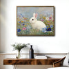 White Bunny Wildflower Meadow Canvas Wall Art