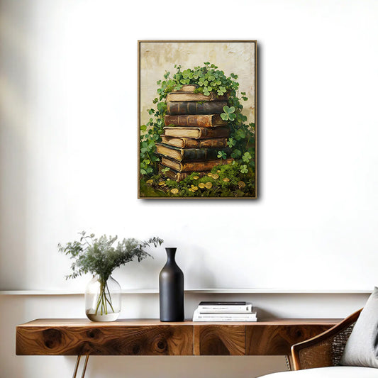 Vintage Books Shamrock St Patrick Canvas Print