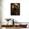 Dark Botanical Portrait Canvas Poster, Melanin Woman With Cream Dried Peony Blooms Artwork for Gallery Wall Bohemian Home Decor