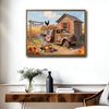 Farmhouse Country Rustic Truck Rooster Canvas Wall Art, Retro Rural Farm American Flag Poppy Flower Patriotic Canvas Print