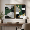 2 Piece Luxury Emerald Green Gold Leaf Abstract Landscape Canvas Prints Palette Knife Modern Glam Neutral Wall Ar