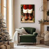 Santa Red Fur Boots Framed Wall Art Vintage Oil Painting Christmas Print